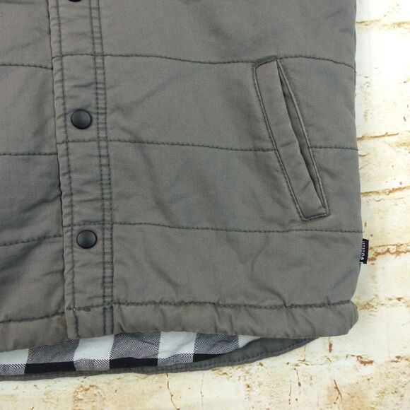 Union SEA WA Vest Mens S Gray Quilted Puffer Button Buffalo Plaid Flannel Lined - Picture 7 of 14